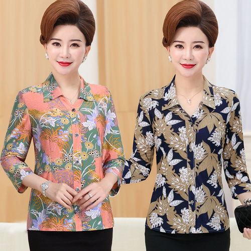 中老年女装夏装女长袖女衬衫4050岁妈妈装春装衬衣服中年老年人