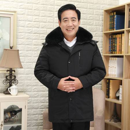 汤河之家冬装中老年羽绒服男加绒加厚中长款爸爸装老人大码可脱胆领外套男
