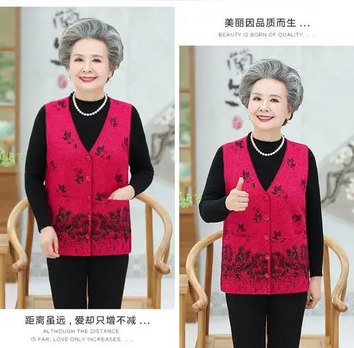 洋湖轩榭中老年人女装新款坎肩马甲春秋装6070岁奶奶薄款老人妈妈装背心a