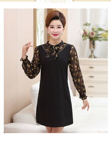 一件代发中老年女装2018秋季新款欧美风中长款连衣裙小立领蝴蝶结