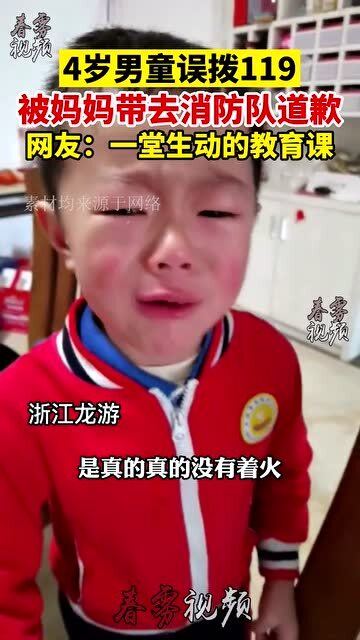 4岁男童误拨119哭成表情包,被妈妈带到消防队道歉,超可爱