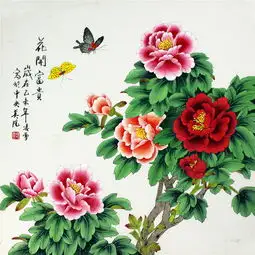 已售凌雪四尺斗方国画花鸟画花开富贵工笔牡丹520