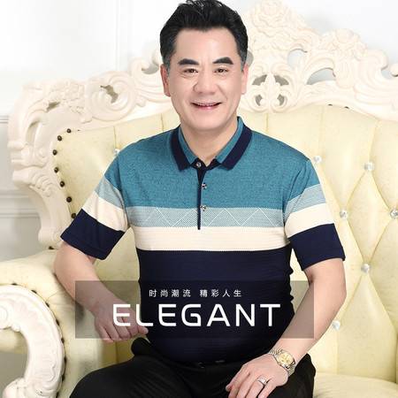 洋湖轩榭爸爸短袖t恤男夏装薄款中老年人polo衫4050岁上衣中年男士体恤衫c