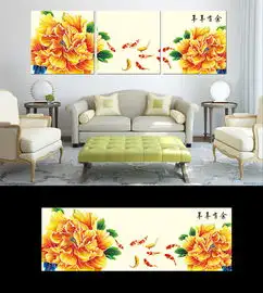 精美九鱼图花开富贵无框画图片设计素材高清psd模板下载72.18mb植物花卉装饰画大全