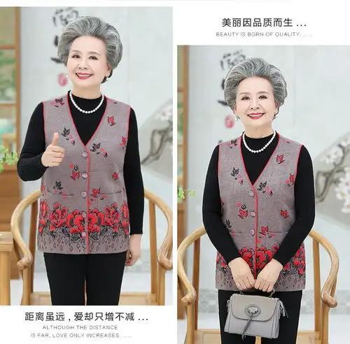 洋湖轩榭中老年人女装新款坎肩马甲春秋装6070岁奶奶薄款老人妈妈装背心a
