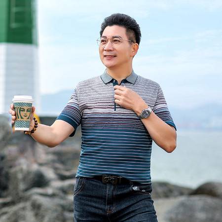 洋湖轩榭爸爸短袖t恤男夏装中年男士冰丝夏季4050岁上衣中老年人男装爷爷x