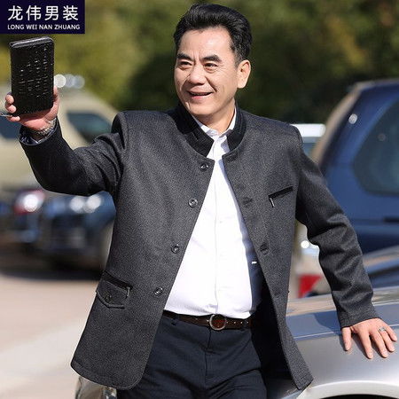 2018春季新款中老年男士夹克商务休闲立领薄款风衣外套爸爸男装lw