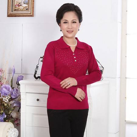 娜贝娜中老年装妈妈装女翻领套头长袖针织衫d021图片大全邮乐官方网站