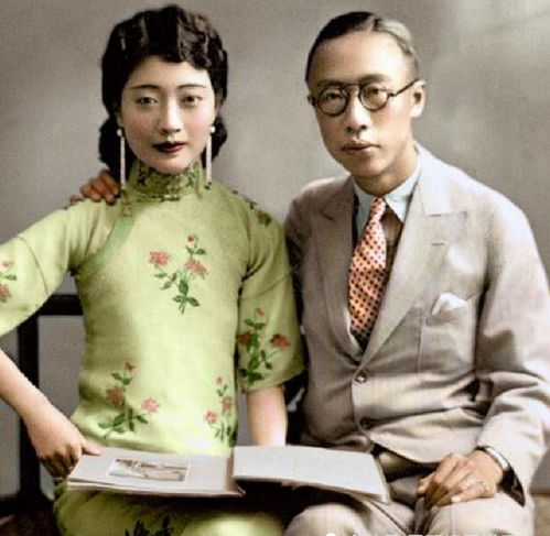 晚清夫妻彩照眉目惊艳的皇后婉容,戴竹篓出嫁的红衣新娘