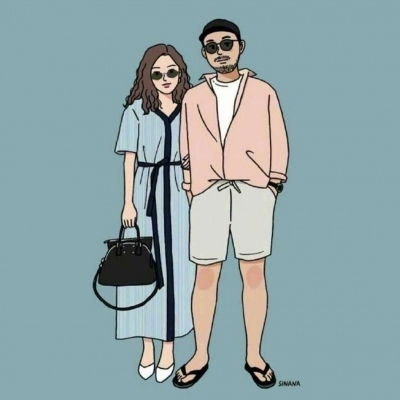 简笔漫画情侣头像,我其实一直在终点等你