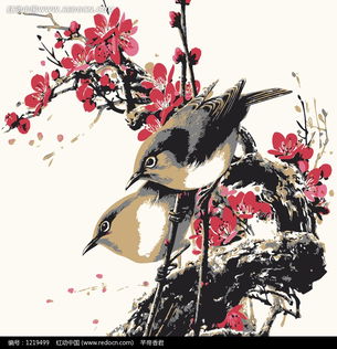 梅花枝上两只小麻雀图片免费下载编号1219499红动网
