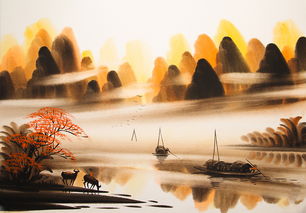 水墨画山水风景写意装饰画背景壁画