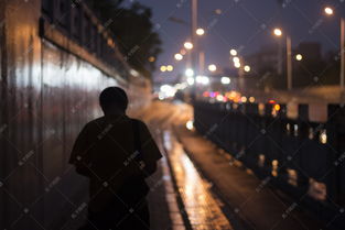 夜晚男生低头背影高清摄影大图千库网