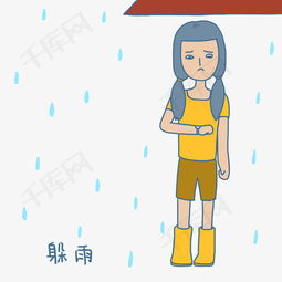夏日清凉手绘卡通可爱双马尾女孩躲雨表情包素材图片免费下载高清psd千...
