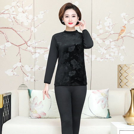 洋湖轩榭中老年女装妈妈装秋冬新款加绒加厚保暖内衣4050岁60纯色高领套装a图片大全邮乐官方网站