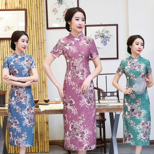 妈妈春夏新款短袖旗袍连衣裙高贵时尚中老年女装中长款印花礼服