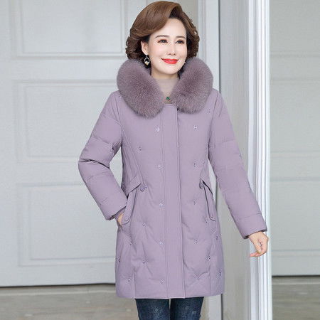 洋湖轩榭妈妈装羽绒服女中长款2021年冬装新款40岁中老年人白鸭绒保暖外套图片大全邮乐官方网站