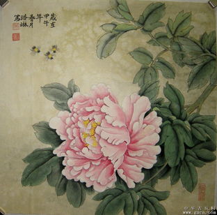 当代实力派画家吴珞琳手绘斗方花开富贵