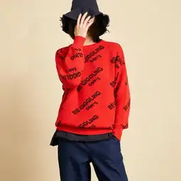 森宿y被逗笑冬装2017新款文艺趣味字母图案小灯笼袖修身毛衣女