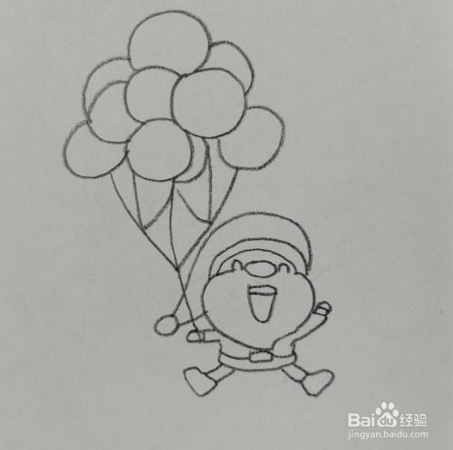 手拿气球的圣诞老人卡通简笔画绘画方法