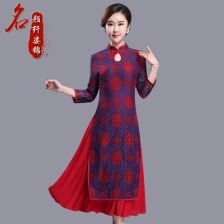 参加婚礼妈妈装改良旗袍连衣裙中年女装秋季喜婆婆装结婚宴会礼服