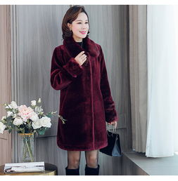 yy气质妈妈冬装大衣外套毛呢加厚保暖毛领休闲外套中老年女装