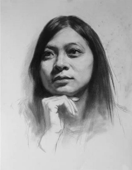 素描教程多角度女青年素描头像步骤图解