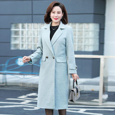 施悦名2018气质妈妈装秋冬款外套毛呢40岁50长款风衣中老年女开衫呢子