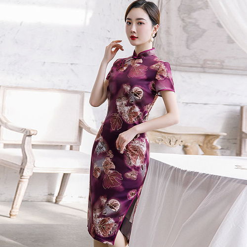 复古丝绸旗袍女2020新款中年女装夏季妈妈中国风气质连衣裙中老年
