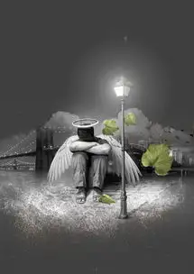 ps合成下雨天蹲在路灯下的天使男人清冷孤独场景效果教程