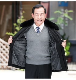 中老年棉衣男加绒加厚棉服爸爸冬装外套大毛领老年人棉袄冬季新款