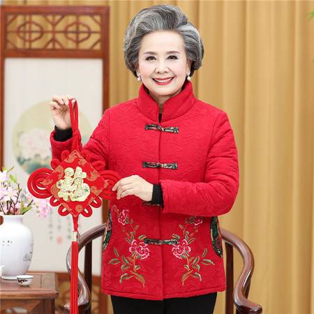 奶奶冬装中老年人棉袄女老人衣服6070岁80太太喜庆棉衣红色外套