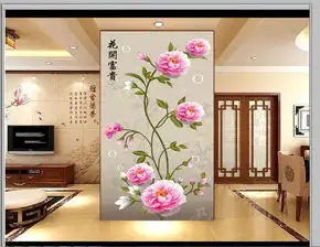 巨幅高清中式艺术油画花开富贵玄关图片设计素材psd模板下载37.28mb动物花鸟玄关大全