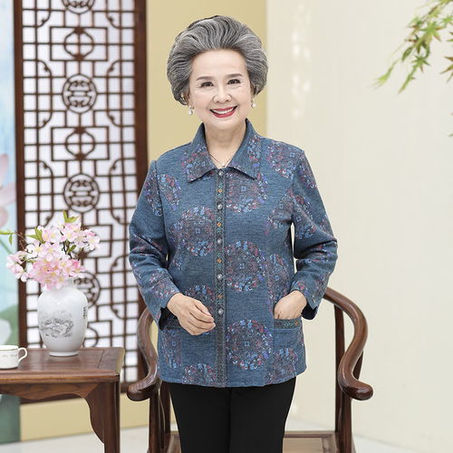 中老年奶奶春秋长袖衬衣妈妈秋季薄外套6080岁老年人秋装女上衣