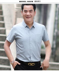 4050岁中年人男士休闲夏季薄款中老年格子衬衣爸爸装短袖衬衫男俏美