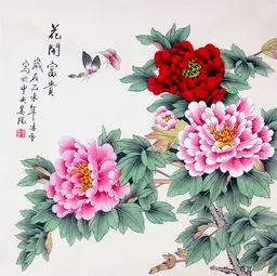 大妈头像花开富贵图片石开
