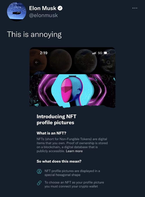 推特推出nft头像功能马斯克称该功能很烦人