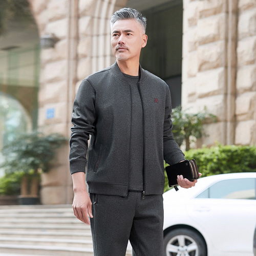 洋湖轩榭中老年运动套装男春秋季大码三件套爸爸休闲卫衣套装男士运动衣服